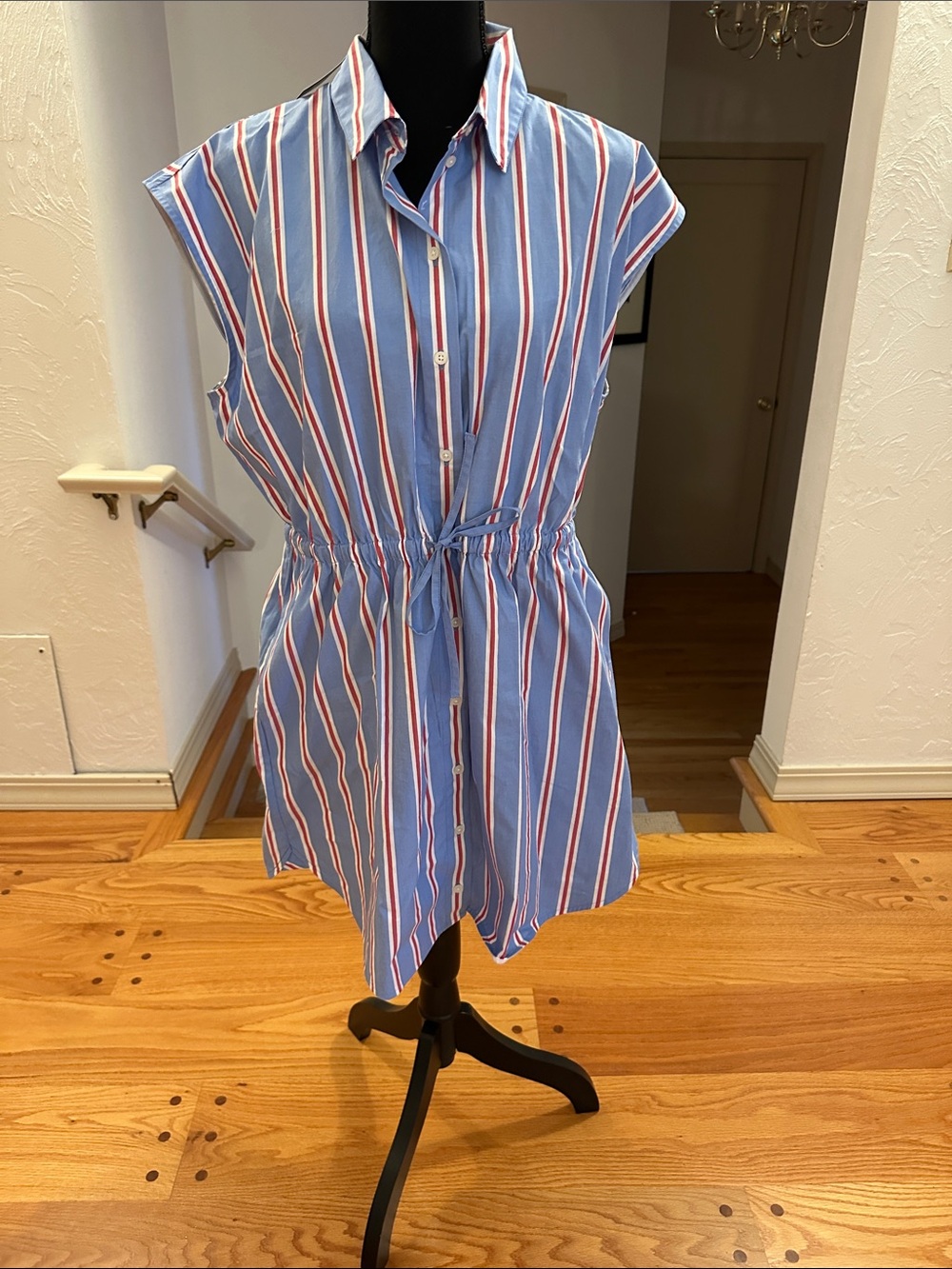 NWT  J. Crew striped poplin shirt dress with pockets.  Size 14